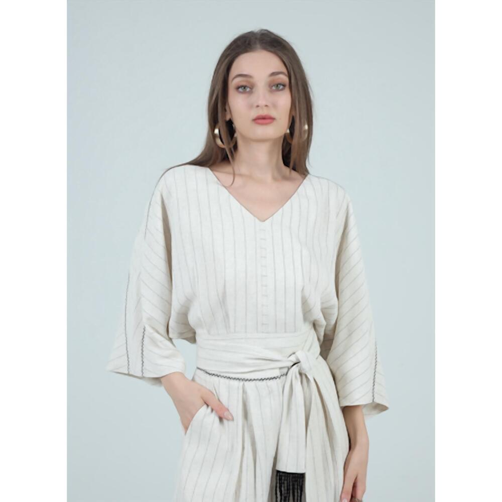 NEW AYLAYA ariana pinstripe blouse in white